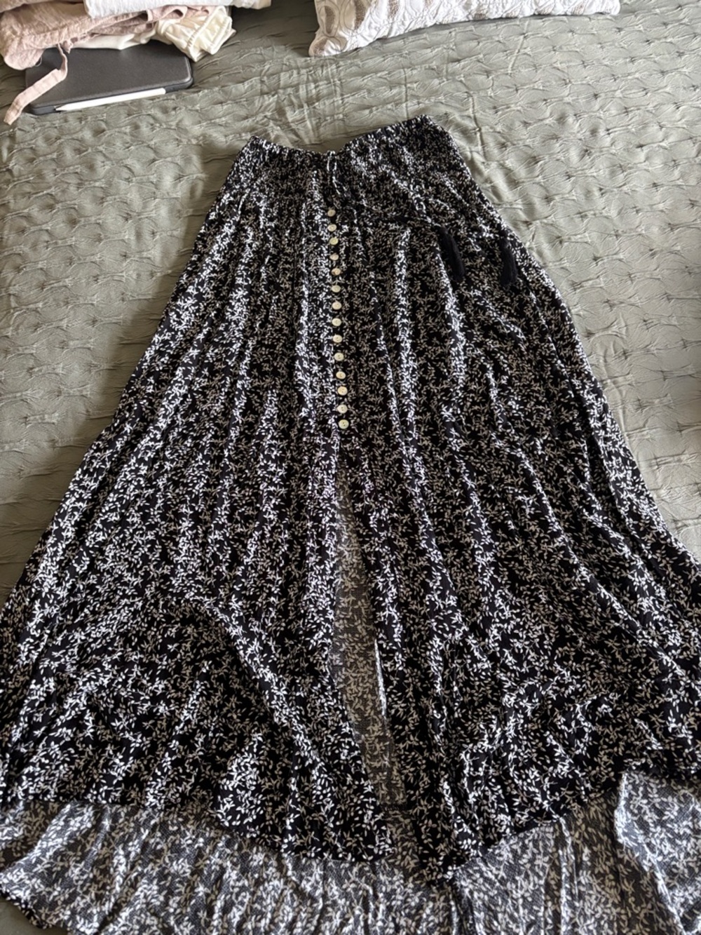 Rachel Zoe Black and White Printed Button-Front Maxi Skirt